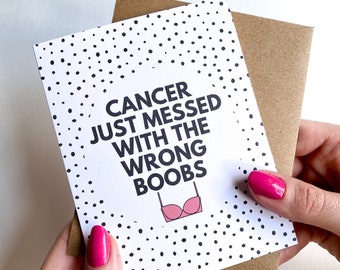 Regalos de cáncer de mama Tarjeta divertida contra el cáncer Regalos de cáncer para mujeres Tarjeta de recuperación para ella Humor sobre el cáncer de mama Mejora pronto Tarjeta de cáncer para mujeres