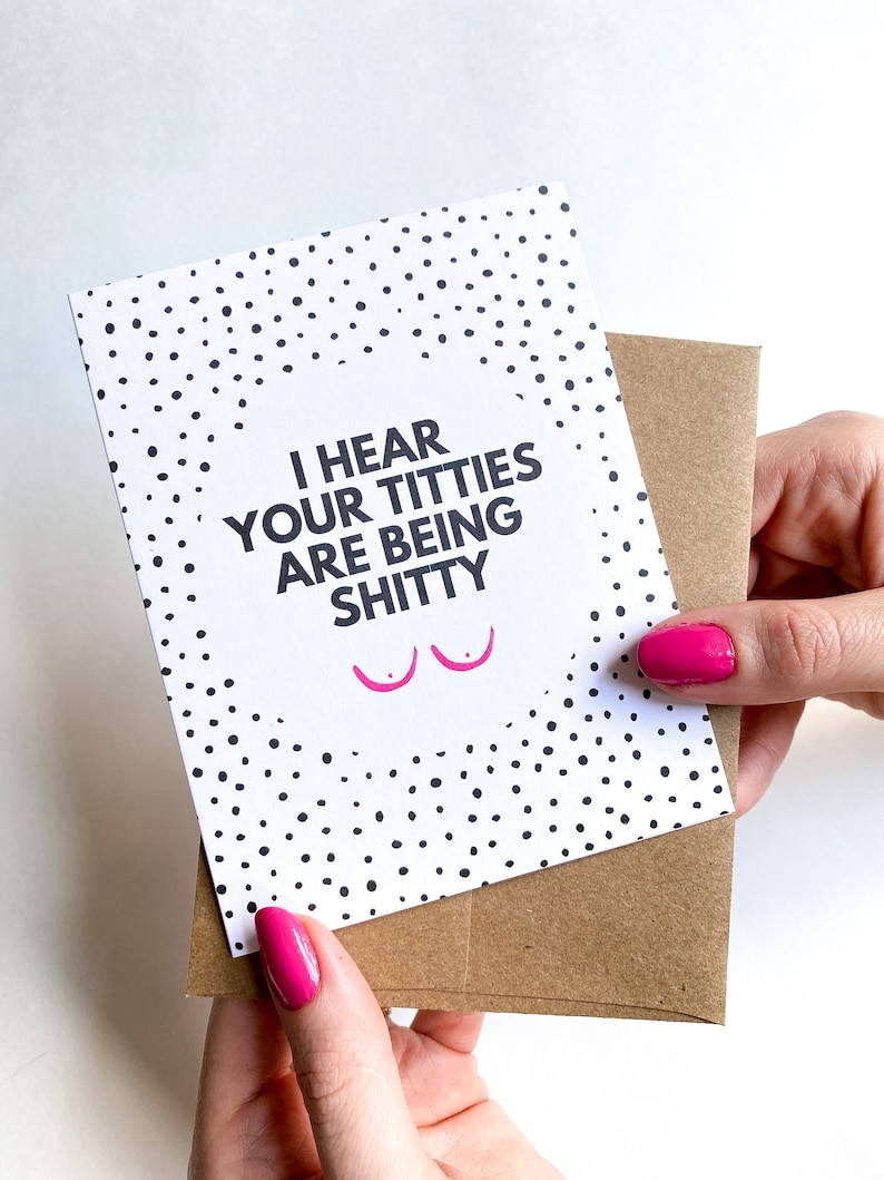 Titties Are Being Shitty Card Breast Cancer Card Breast Cancer Gift Breast Cancer Care Package for Her Funny Breast Cancer Card for Friend image 1