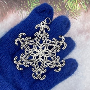Candy Cane SnowWonders® Snowflake Ornament/Pendant, 5820, Candy Ornament, Shepherds Hook Christmas Ornament, Candy n Hearts Snowflake
