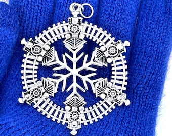 Locomotive Train Ornament SnowWonders® Snowflake  Choo Choo Train, (5818) Collectible Locomotive personalized & custom Railroad Ornament
