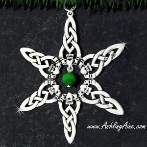 Claddagh Ornament w/Green Cat's Eye Bead SnowWonders® Snowflake Ornament,(5059) Irish ornament,Celtic Ornament, Irish Ornament, Wedding Gift