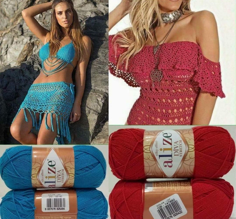 Alize Diva Stretch SALE! crochet yarn, lace yarn, acrylic yarn,Swimwear bik...