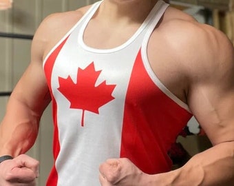 Débardeur de sport pour homme, Drapeau du Canada, Débardeur drapeau stringer pour homme, Débardeur de sport pour homme, Débardeur de sport drapeau canadien, Débardeur de fitness, Musculation, Débardeur de levage