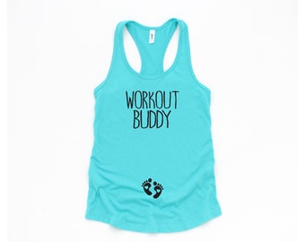 Workout Buddy Pregnancy Tank Top, Funny Maternity Workout Shirt, Pregnancy Announcement, Gift for Expecting Moms, Prenatal Fitness Tank