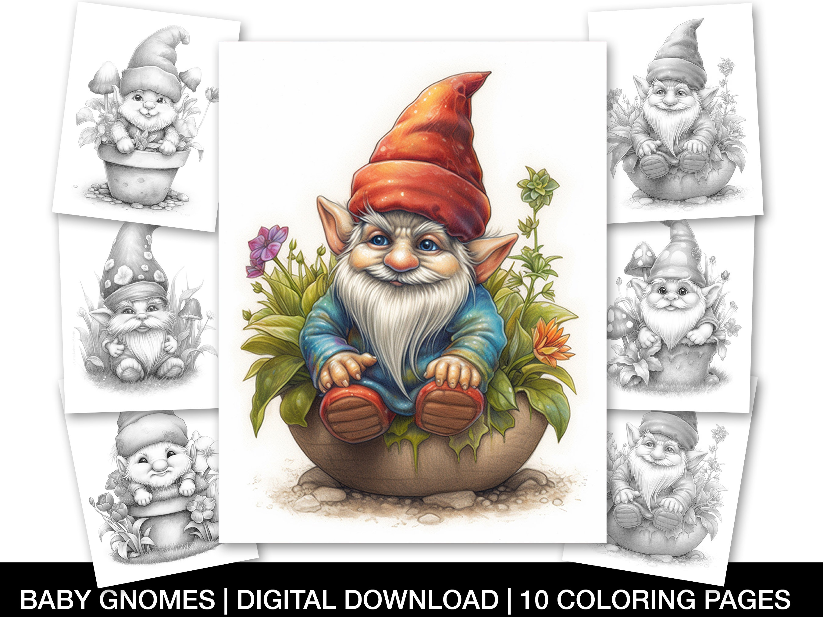Cute Baby Gnomes Coloring Pages for Adults 10 Printable Etsy