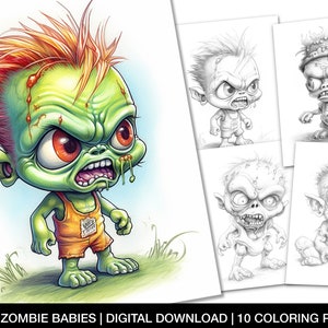 Halloween Zombie Babies Coloring Page for Adults, Printable Zombie Baby