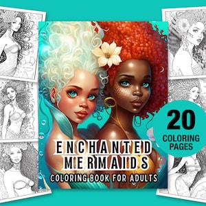 Enchanted Mermaids Coloring Pages for Adults – Printable Fantasy Mermaid Art – Stress Relief Coloring Book – Instant Digital Download