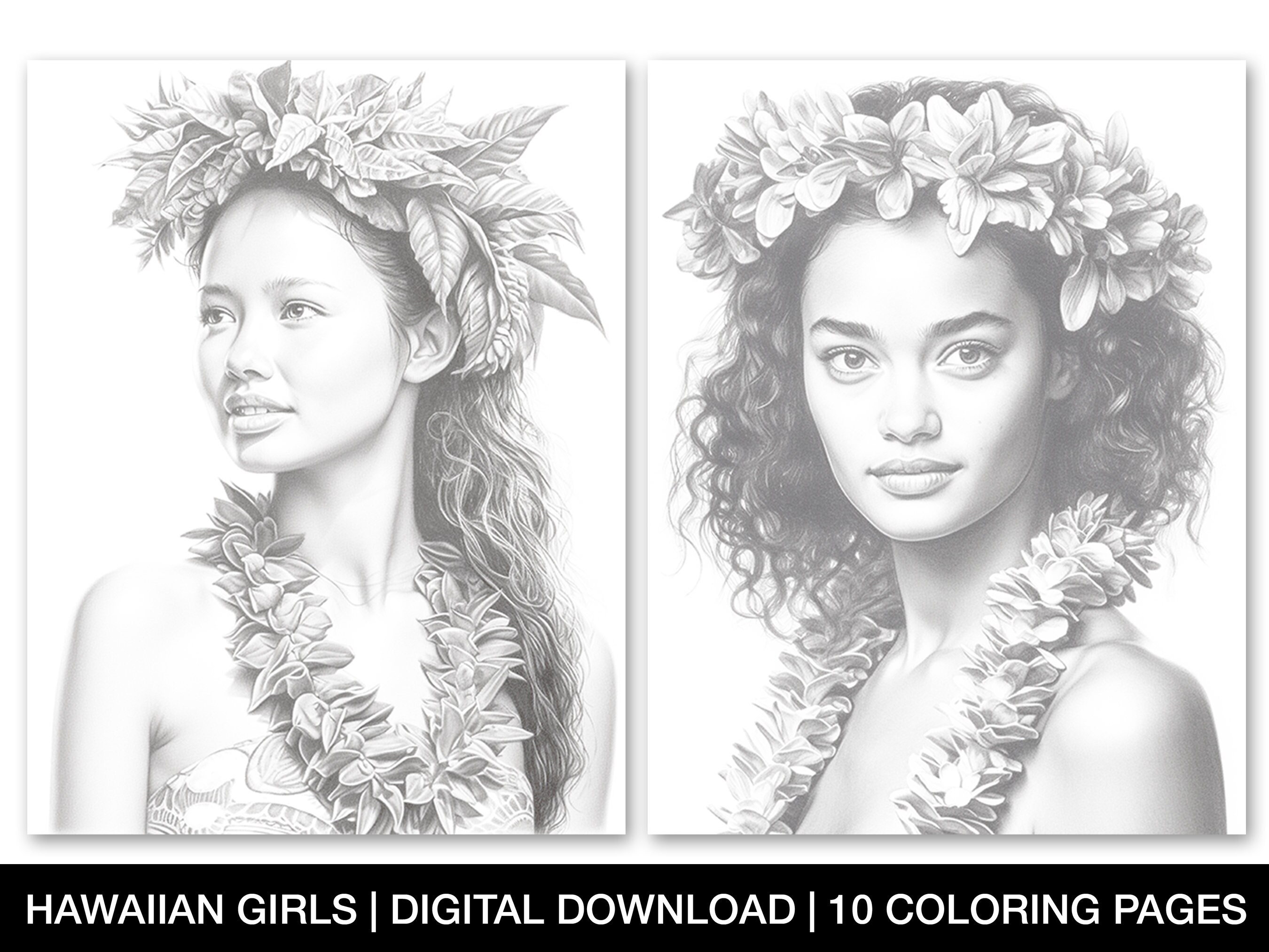 Hawaiian Girls Coloring Pages for Adults Beautiful Hula Girls - Etsy