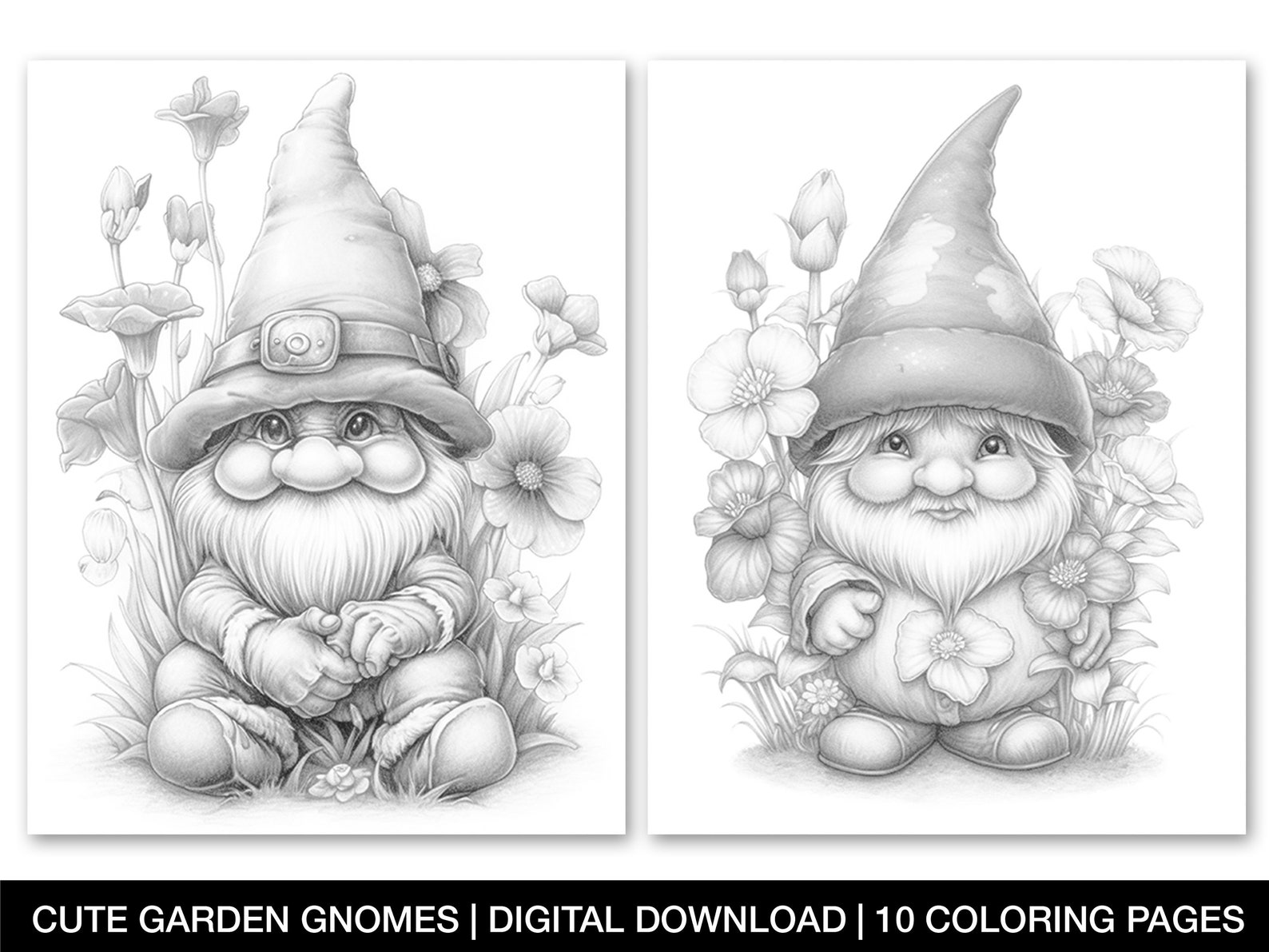 Gnome Coloring Pages for Adults and Kids Printable Cute - Etsy