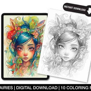 Elf Fairies Coloring Pages - Magical Woodland Fantasy Printable Art for Teens & Adults - Instant Download