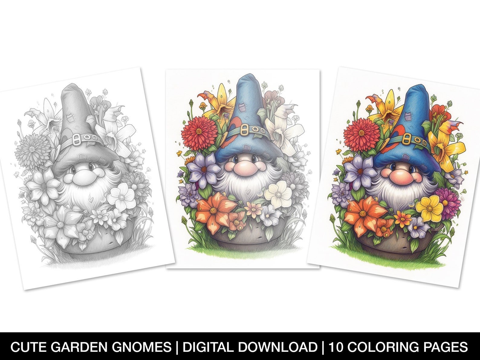 Gnome Coloring Pages for Adults and Kids Printable Cute - Etsy