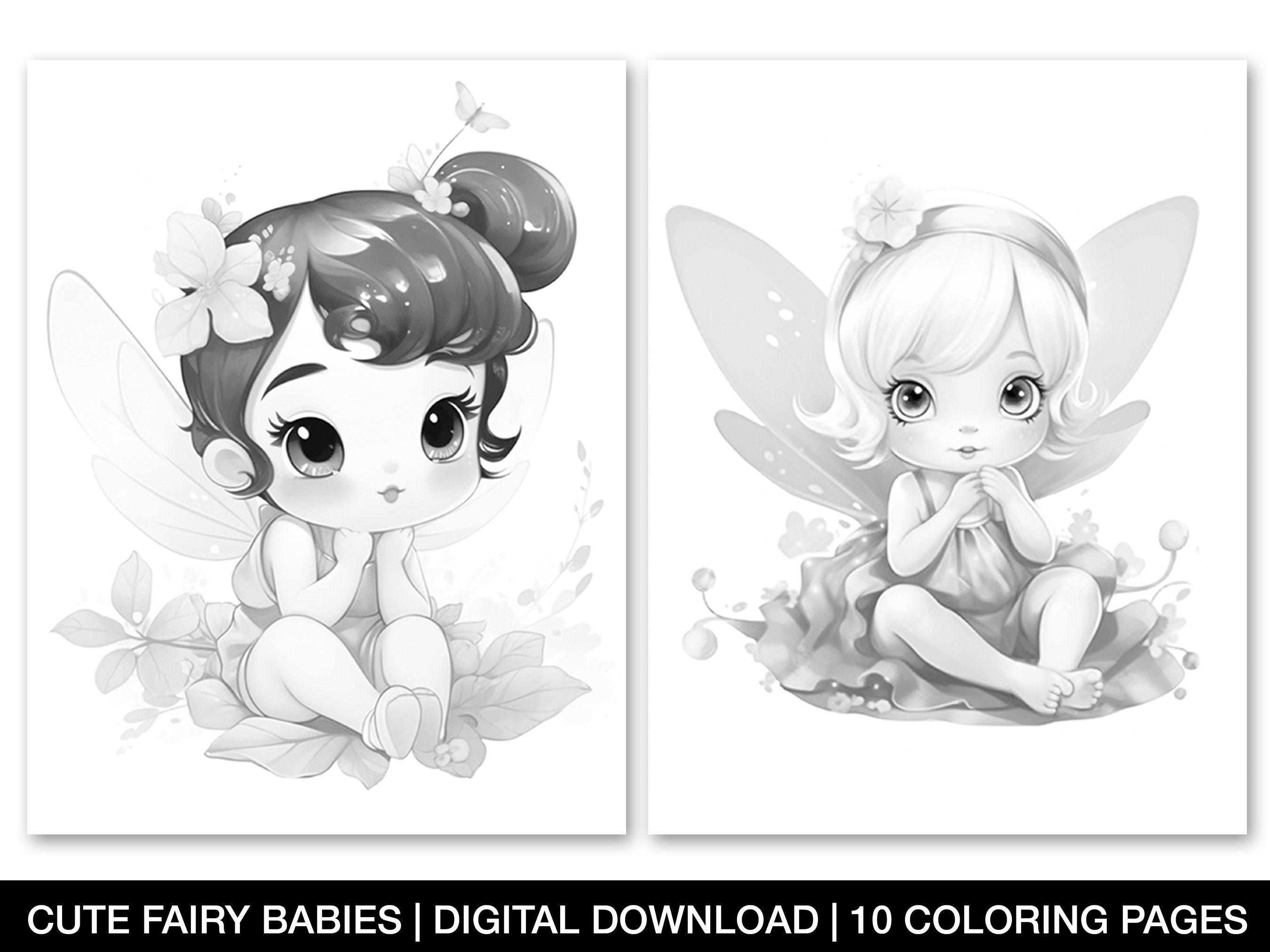 Cute Fairy Babies Coloring Pages for Adults Printable Fairy - Etsy UK