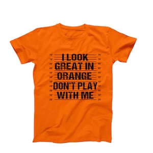I Look Great in Orange Shirt, Funny Mugshot T-Shirt, Don’t Play with Me Tee, Prison Joke Shirt, Humor Shirt for Men, Funny Orange Shirt Gift