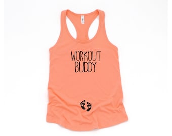 Workout Buddy Pregnancy Tank Top, Fitness Maternity Shirt, Funny Baby Bump Tank, Expecting Mom Gift, Mother’s Day Gift