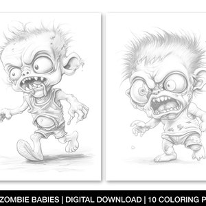 Halloween Zombie Babies Coloring Page for Adults, Printable Zombie Baby