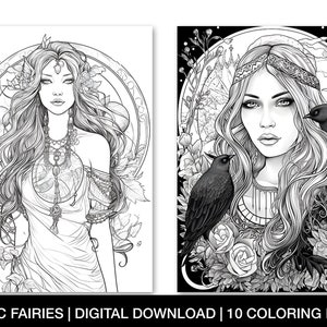 Gothic Fairy Coloring Pages for Adults, Printable Fairy Coloring Sheet ...