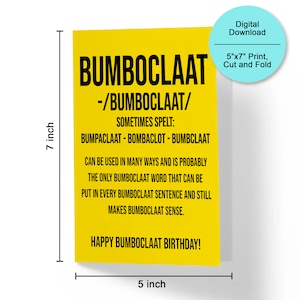 Divertente biglietto di auguri giamaicano, auguri maleducati e spassosi, biglietto digitale Bumboclaat, biglietto di auguri di buon compleanno stampabile, download immediato