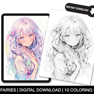 Anime Feen Malseiten für Erwachsene - Printable Fantasy Fantasy - Japanisch inspirierte Fee Malseiten zum Ausdrucken