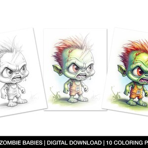 Halloween Zombie Babies Coloring Page for Adults, Printable Zombie Baby