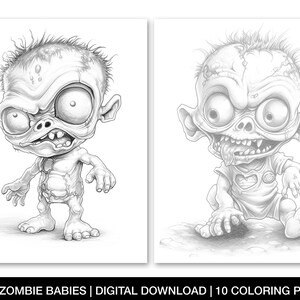 Halloween Zombie Babies Coloring Page for Adults, Printable Zombie Baby