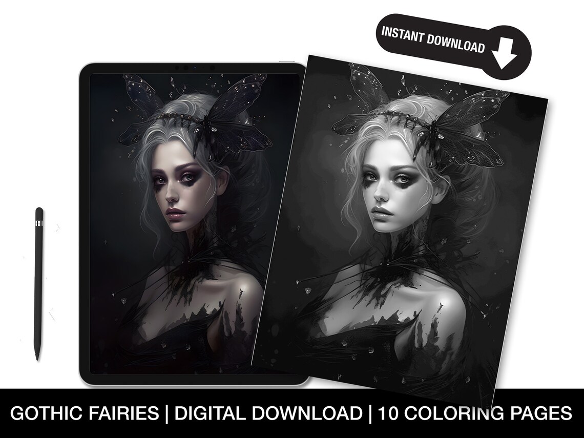 Gothic Fairy Coloring Pages for Adults Printable Fairy - Etsy
