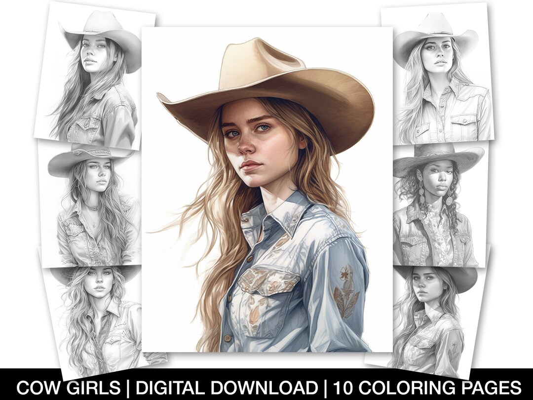 Coloring Pages for Adults, Printable Cowgirls Coloring Sheets, 10 ...