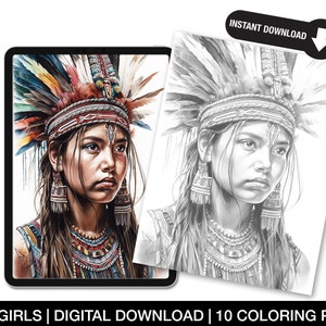 Maya Girl Magic Coloring Pages for Adults – Beautiful Maya Women Grayscale Portraits – Printable Cultural Art Sheets