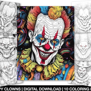 Creepy Clowns Coloring Pages for Adults, Printable Psychedelic Clowns ...