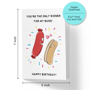 Cartão de aniversário engraçado de salsicha - Humor de cachorro-quente para impressão - Você é o único salsicha para meus pães - Download digital Gag Gift