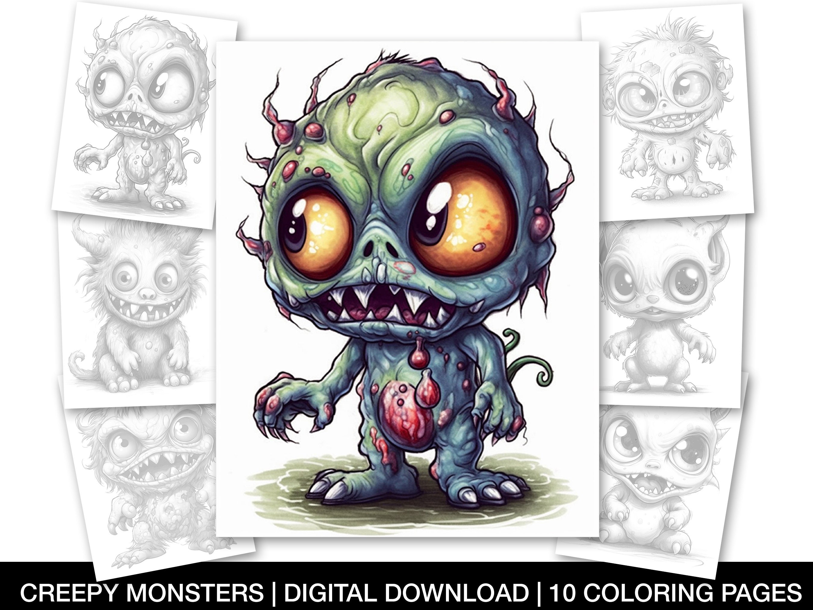 50 Adorable Creepy Monsters Coloring Book V2: for Adults and