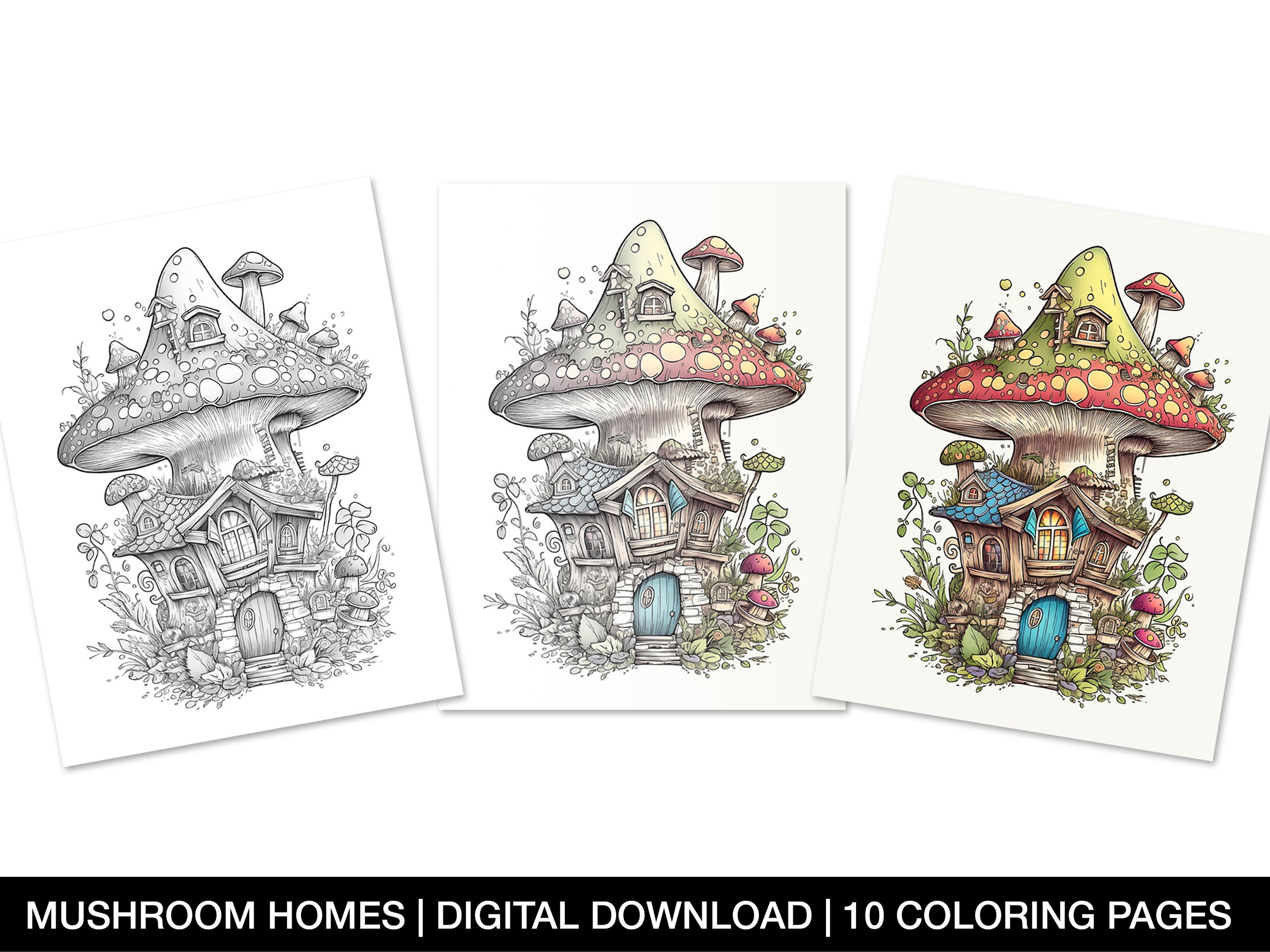 Mushroom Village Colouring Page, Cottagecore Colouring Pages, Fairycore,  Mushroom Decor, Mushroom Drawing, Mushroom Gifts, Adult Colouring 
