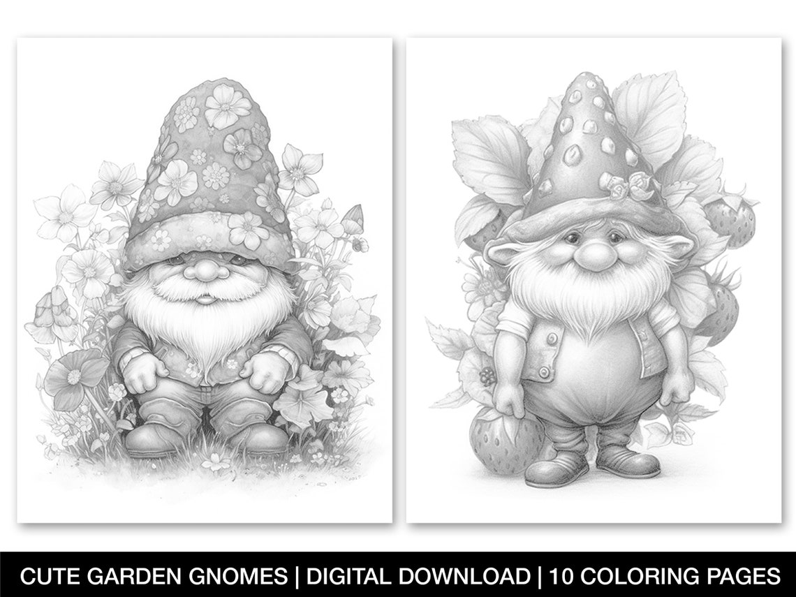 Gnome Coloring Pages for Adults and Kids Printable Cute - Etsy