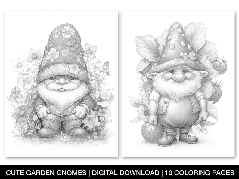 Gnome Coloring Pages for Adults and Kids Printable Cute - Etsy