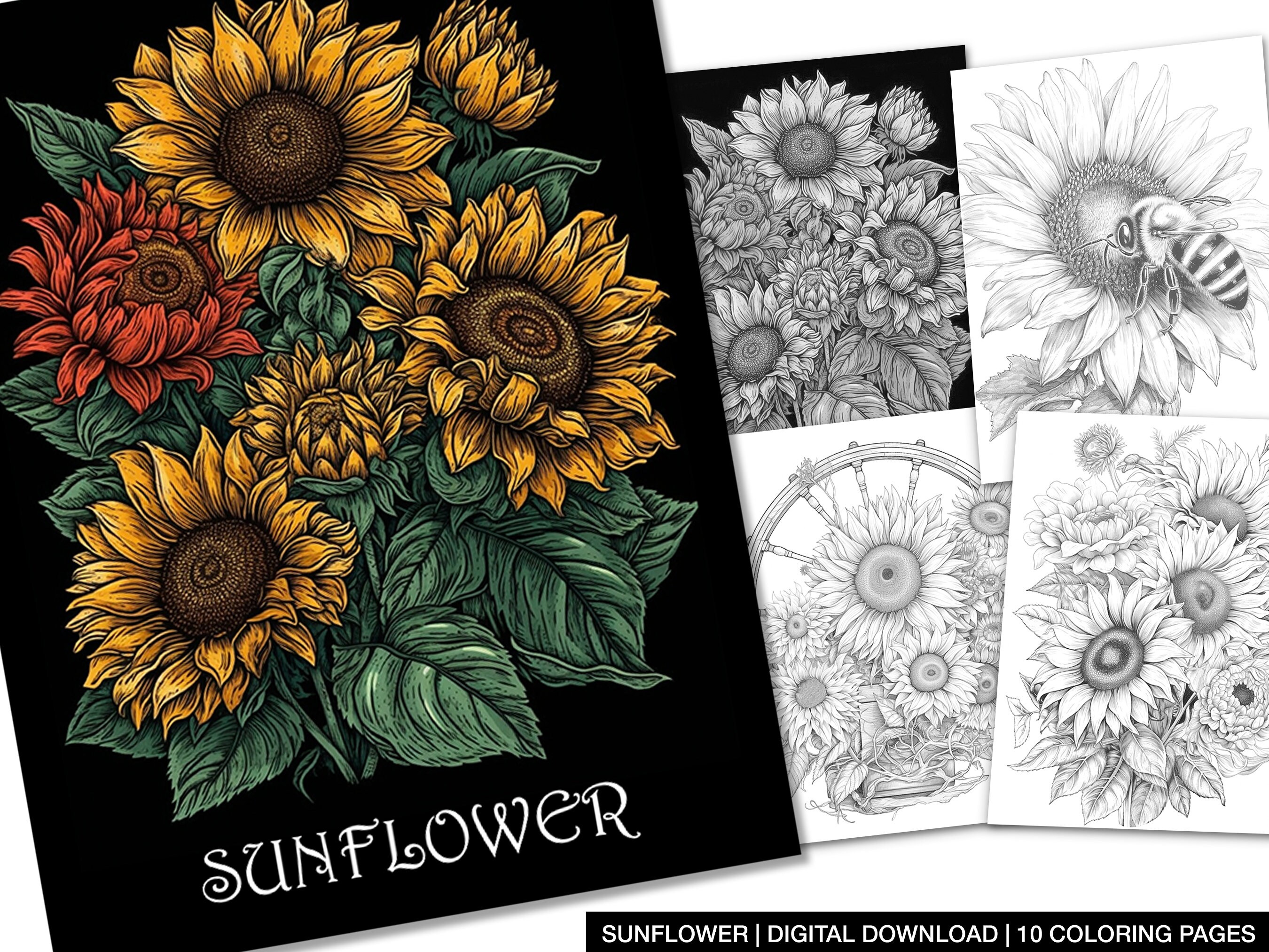 Flower Coloring Page for Adults Printable Sunflower Coloring - Etsy