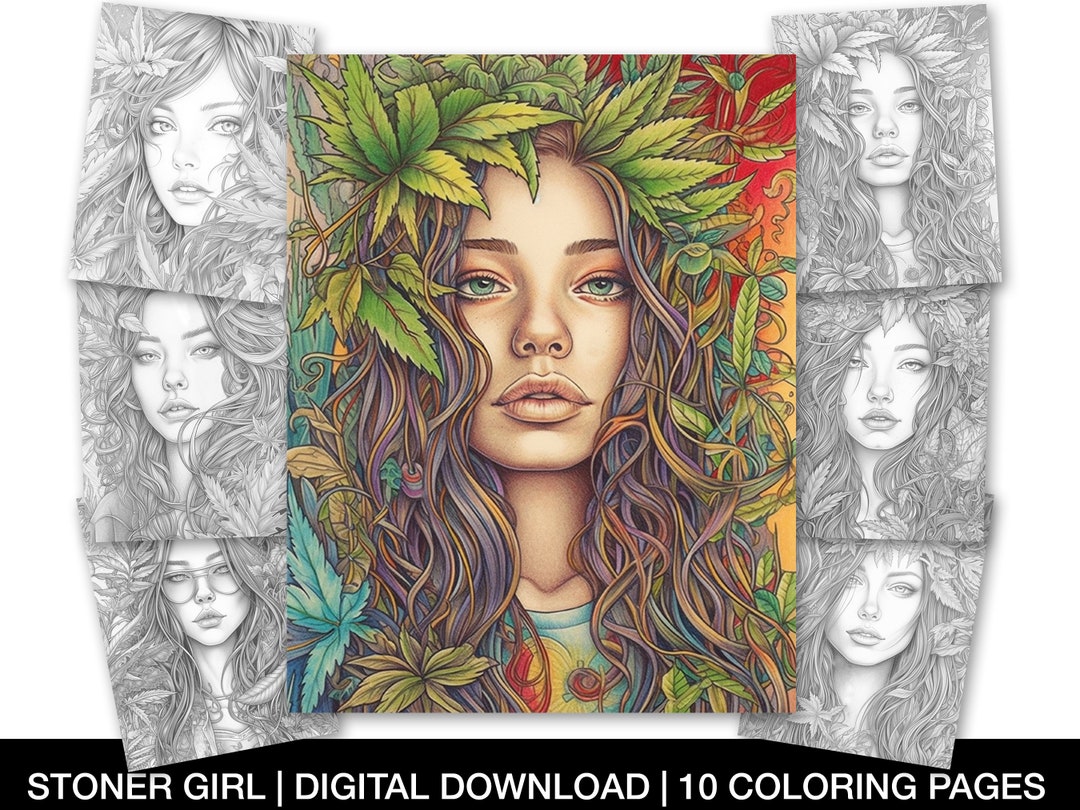 Stoner Girl Coloring Pages for Adults, Weed Inspired Printable Sheets ...