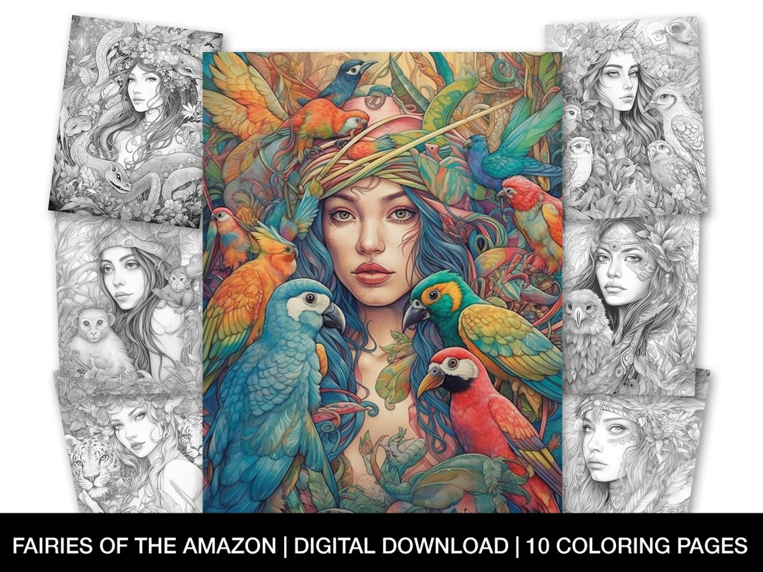 Fairies of the Amazon Coloring Pages for Adults, Printable Fairy Sheets