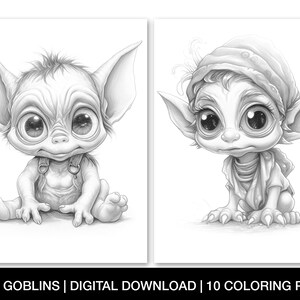 Cute Baby Goblins Coloring Pages for Adults - 10 Printable Grayscale ...