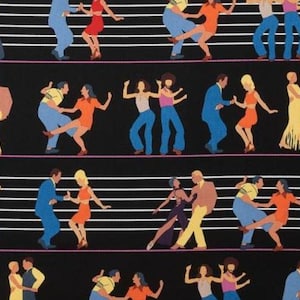 100% Cotton Fabric By The Yard Alexander Henry Let&#39;s Dance / Black