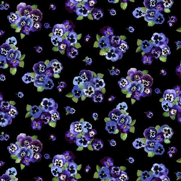 100% Cotton Fabric By The Yard Timeless Treasures Pansy Bouquets