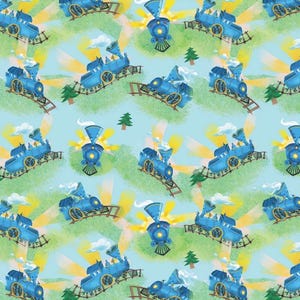The Little Engine Cotton Fabric - Vintage Train Print for Quilting