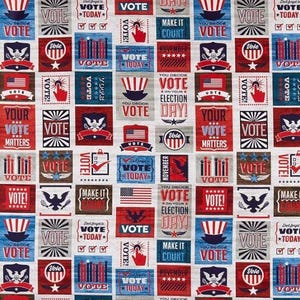 Toppe "Go Vote" Benartex in tessuto 100% cotone, tagliate su misura.
