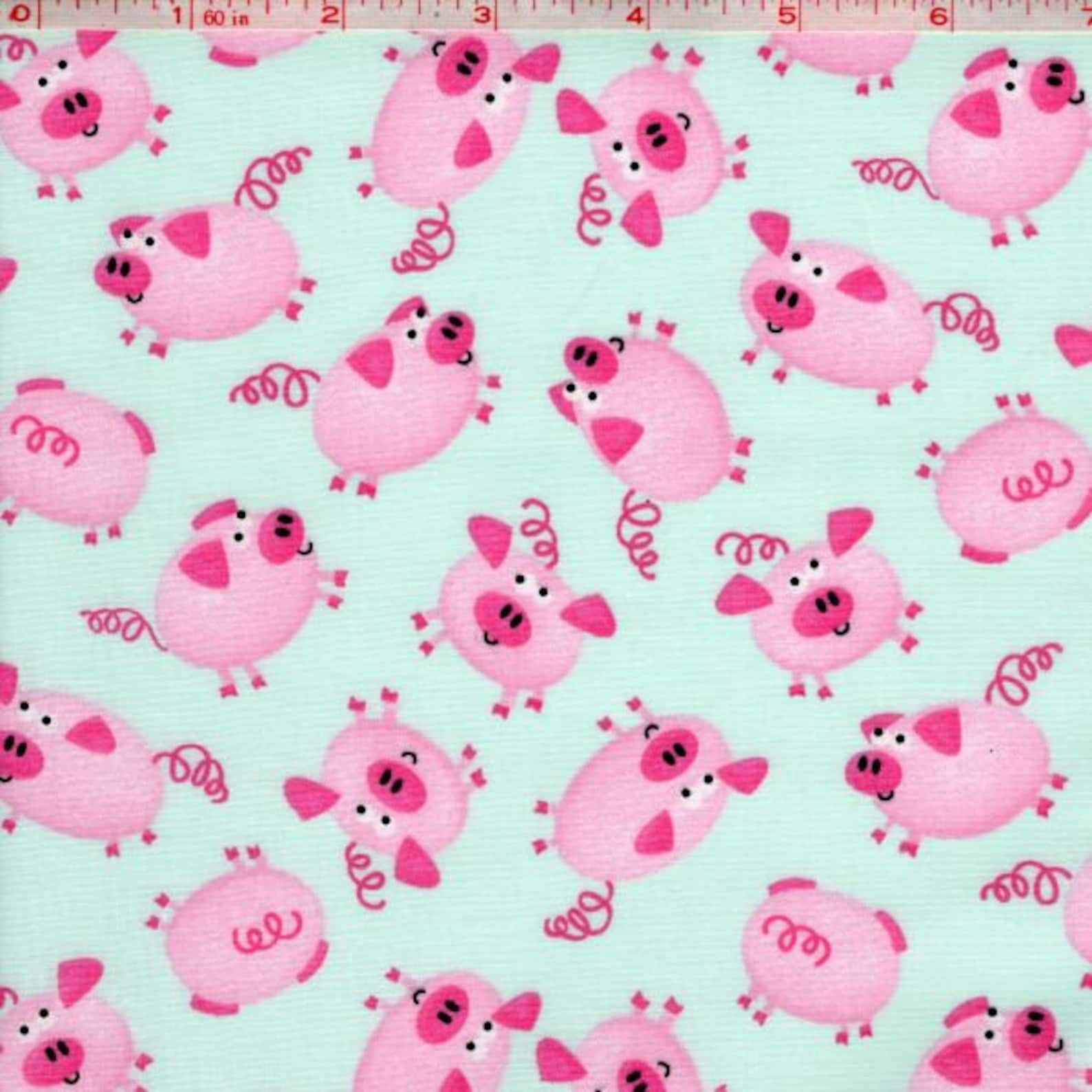 Pigs Aqua Quilting 100 Cotton Kids Fabric by the Yard Etsy