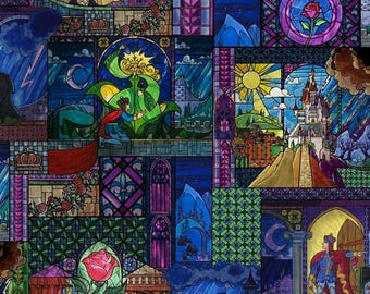 Beauty and the Beast Fabric: Stained Glass Cotton Print