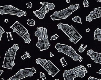 Rescue Vehicles Cotton Fabric - Ambulance, Firetruck, Police Motifs Kanvas Studio