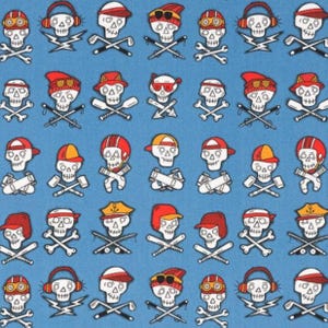100% Cotton Fabric By The Yard Alexander Henry Sports Skulls Blue