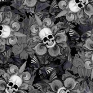 By The Yard Tossed Skulls Fleur De Lis Tesouros atemporais Tecido 100% algodão para quilting