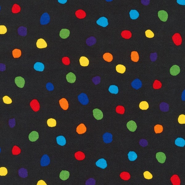 Tissu 100% coton par yard Dots Multi Color Black Robert Kaufman