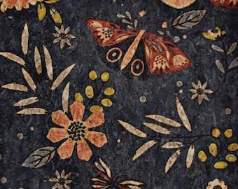 Belagio Cork Fabric: Floral Butterfly Print, Eco-Friendly Roll