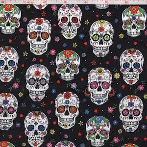 Quilting 100% Cotton Sugar Skull Day of The Dead Fabric