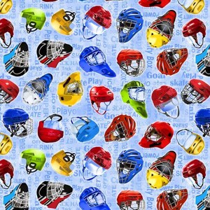 Quilting Cotton Fabric: Hockey Helmet Design - Soft Durable Material